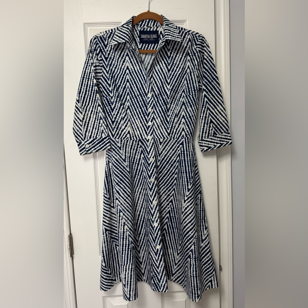 Samantha Sung 3/4 Sleeve Ikat Print Shirtdress with Belt